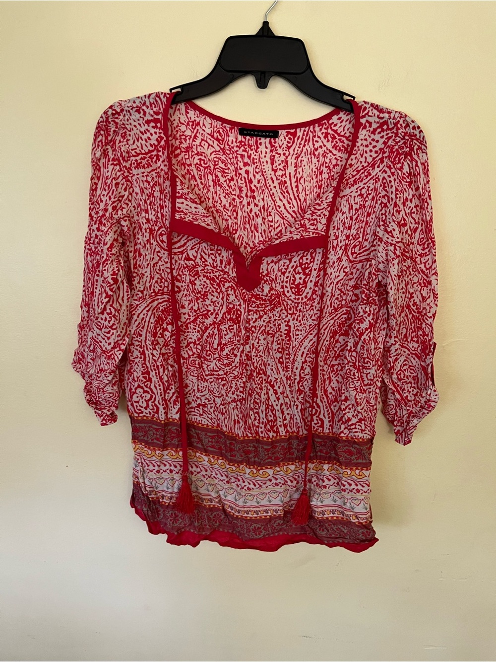 Staccato Women’s Red Printed Peasant Top Small